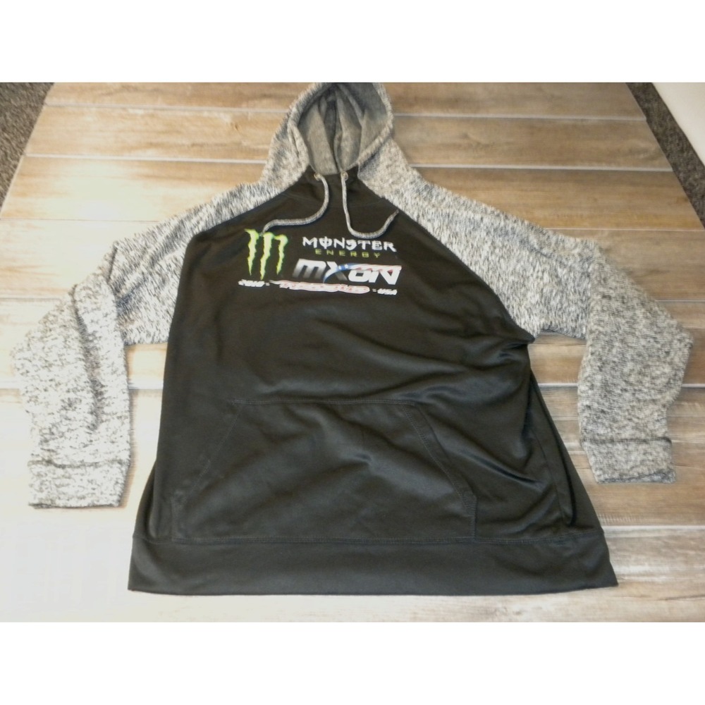 J America Monster Energy Hoodie Sweatshirt XXL Black Gray MXON 2018 RedBud USA